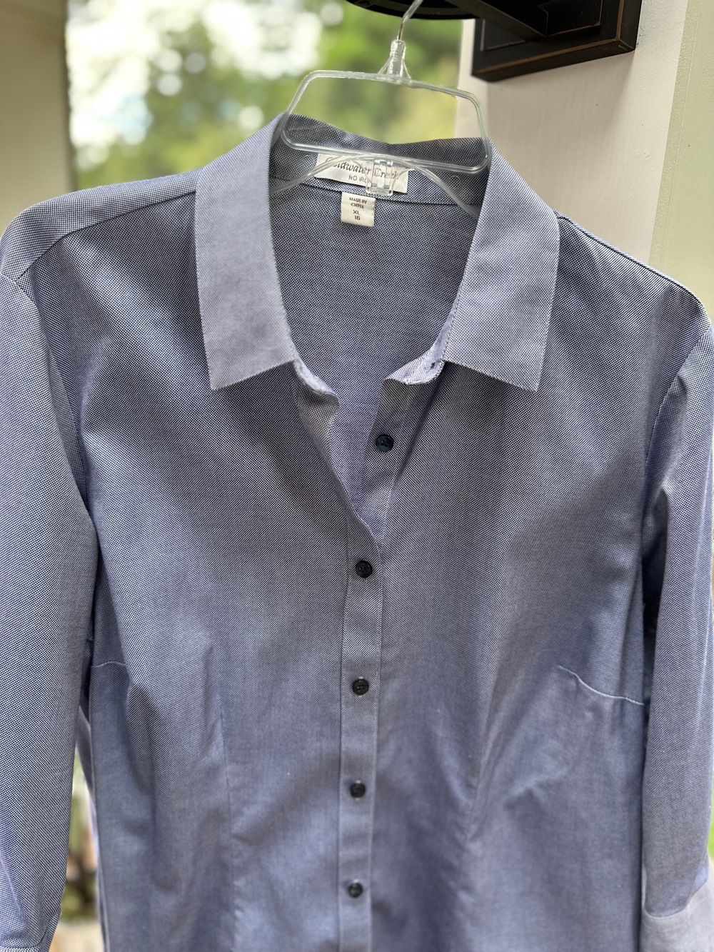 Coldwater Creek No Iron Cotton Button Front Shirt Indigo Chambray Blue XL 16